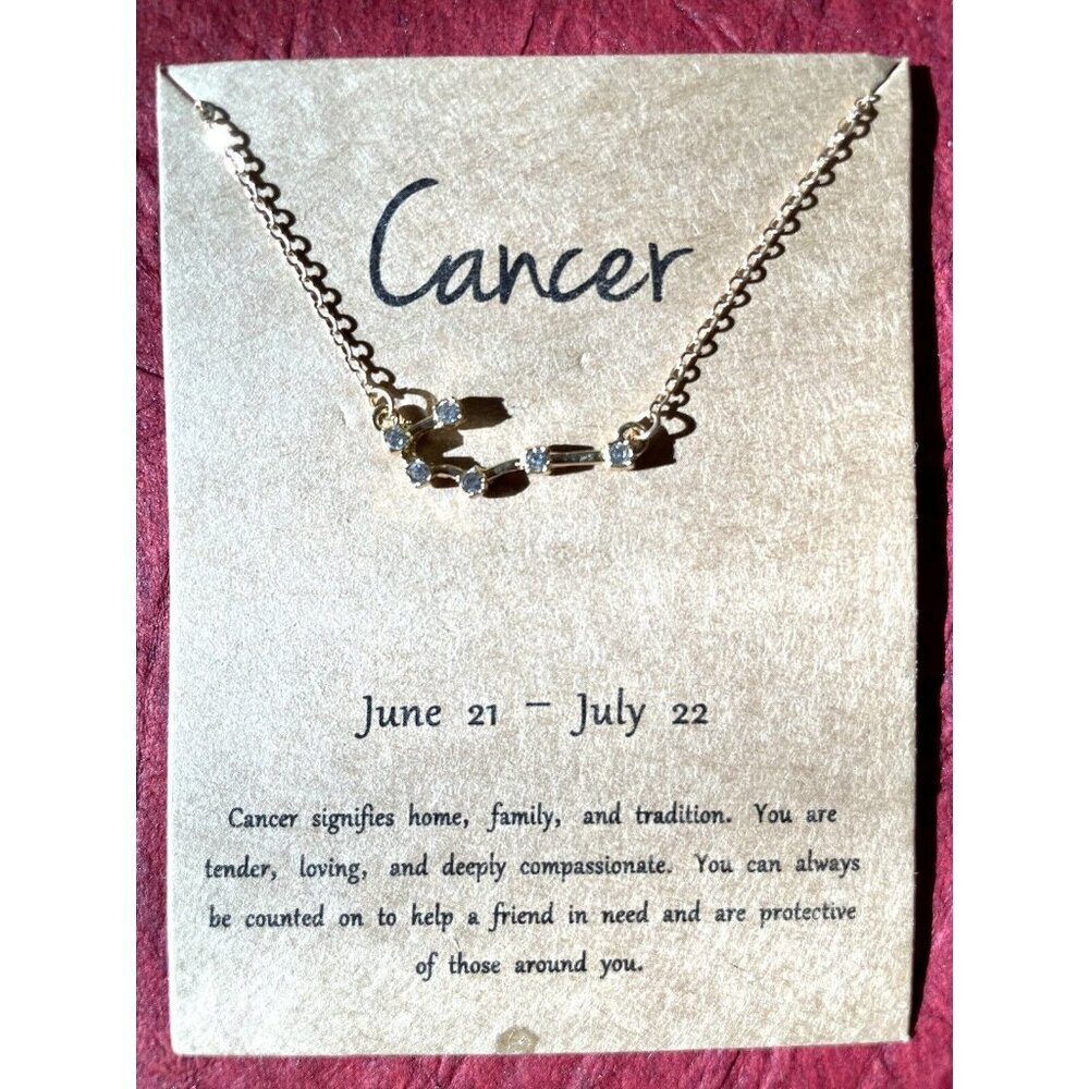 Gold Plated Necklace Cancer Zodiac Sign Constellation Cubic Zirconia